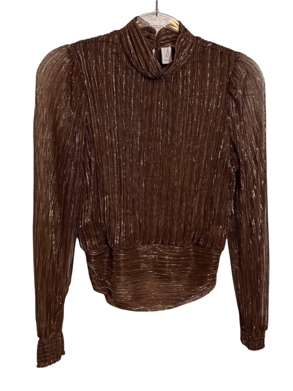 Joie Size Small Brown Gold Metallic Top Blouse Long Sleeve Cocktail Holiday